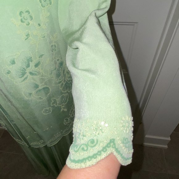 4 pcs outfit Skirt Pants Top & Cardigan Light Green Floral size Small Picadilly - Picture 7 of 13